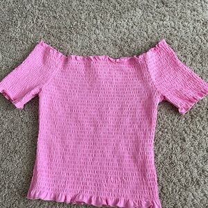 H&M Pink Smocked off the shoulder top